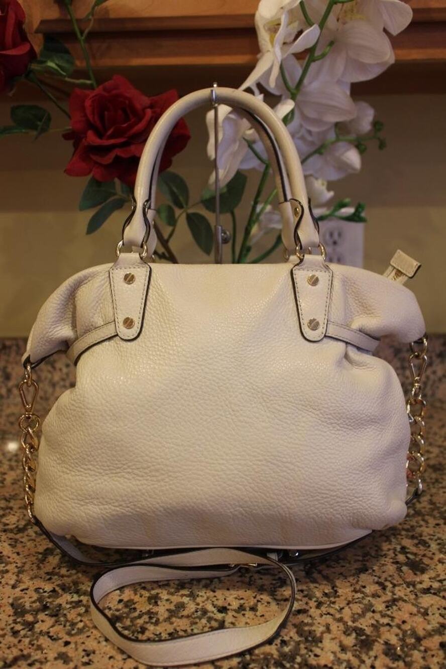 Michael Kors Megan Ivory Pebbled Leather Chain Satchel Bag (u300
